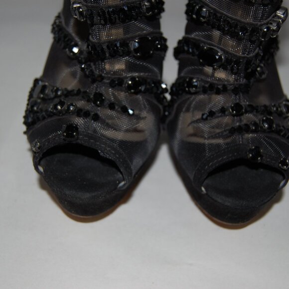 US8.5❤️ Jimmy Choo Black Suede High Heels Ankle Crystal Platform Boots ITALY - Picture 3 of 15